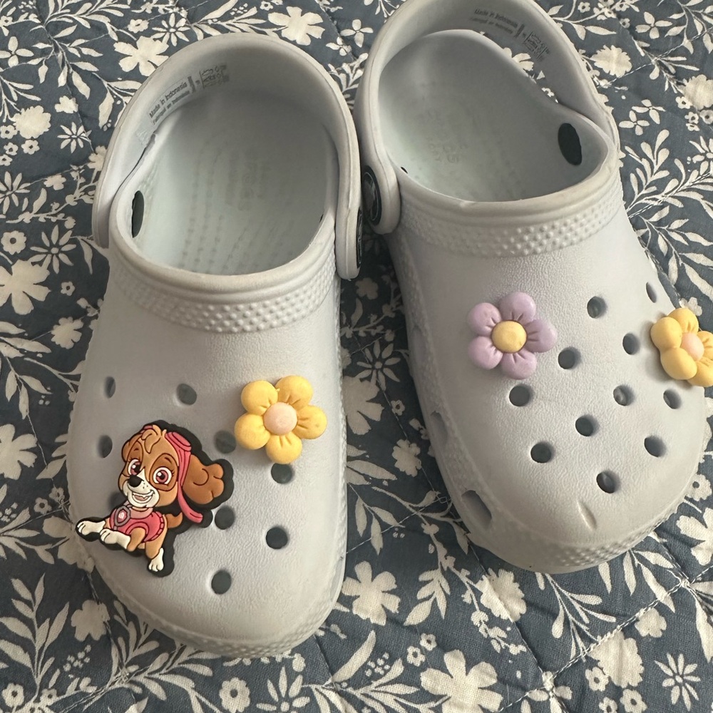 Kids Light Blue CROCS with Flower Charms